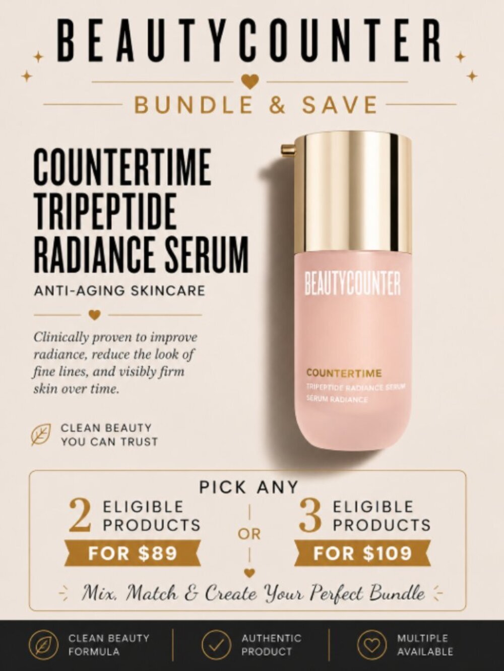 Beautycounter Countertime Tripeptide Radiance Serum 30 ml NIB AntiAging Skincare